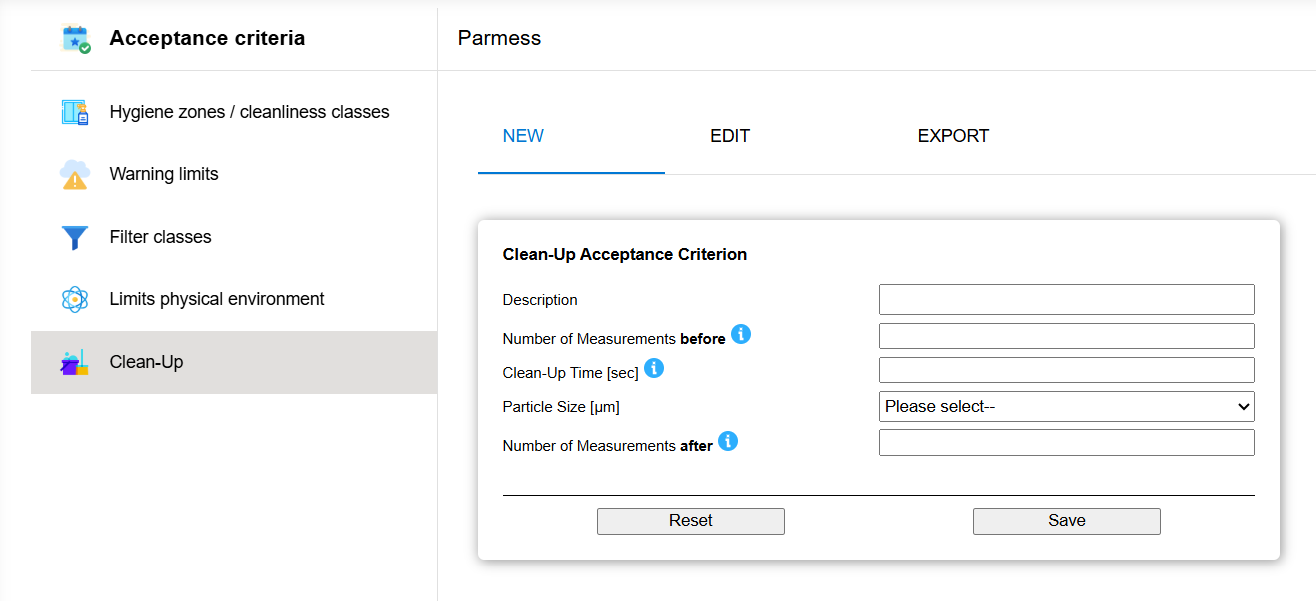 Screenshot of configurable acceptance criteria for cleanup period tests.